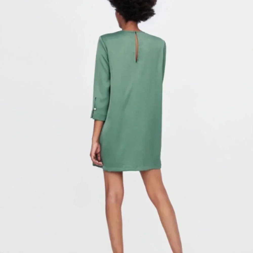 Zara Green Mini Dress with Ruffle Detail - Picture 2 of 10